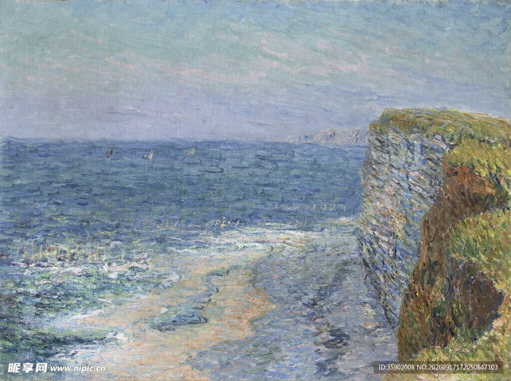 海边悬崖风景油画