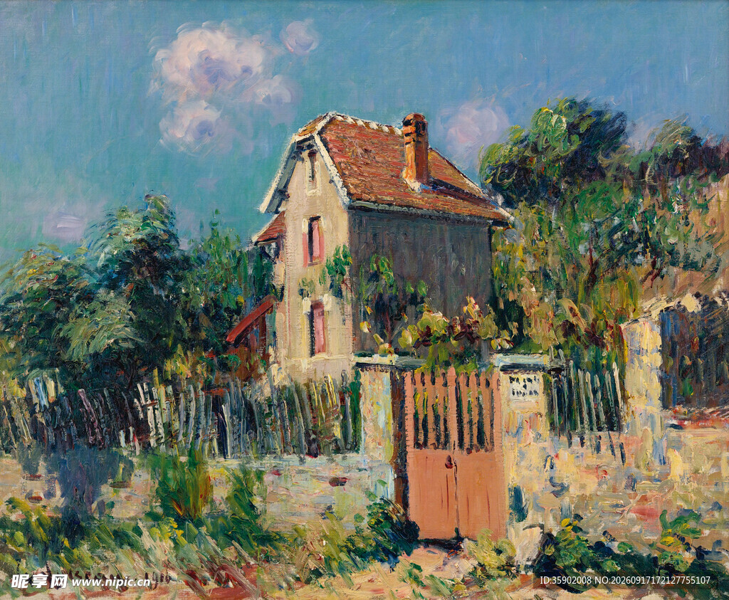 乡村小屋油画风景