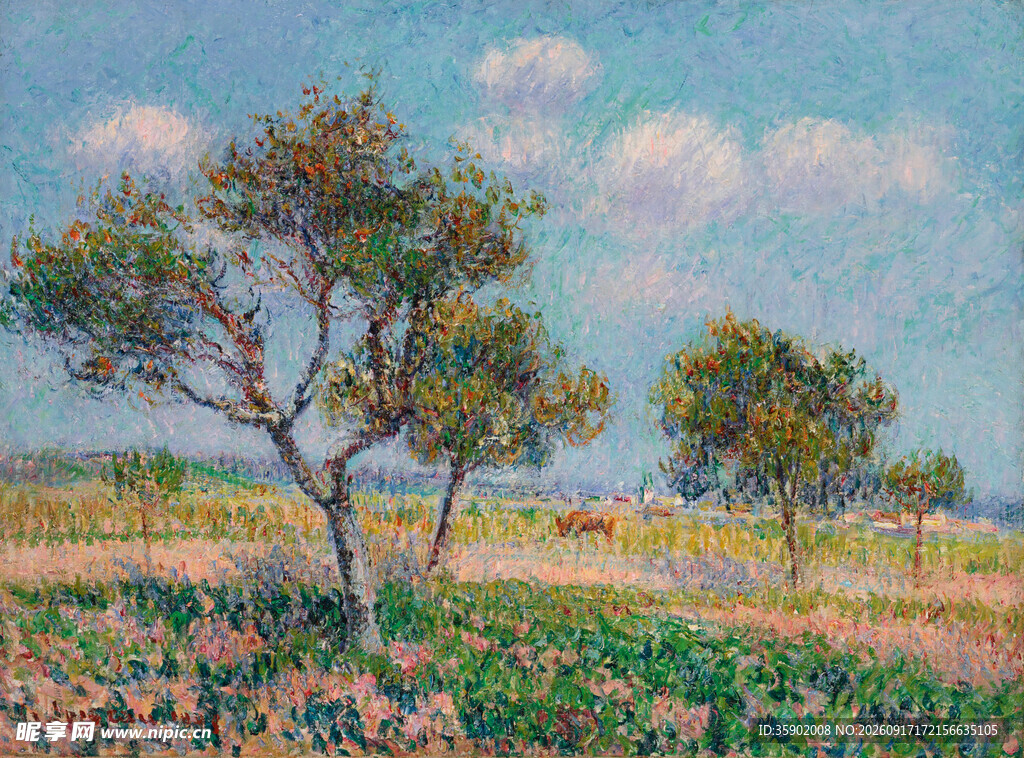 田野孤树风景油画