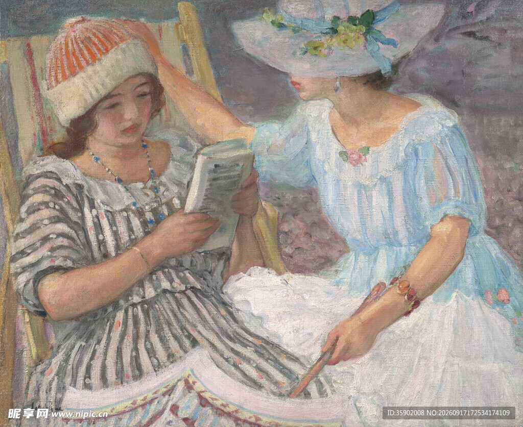 复古女士阅读场景画面