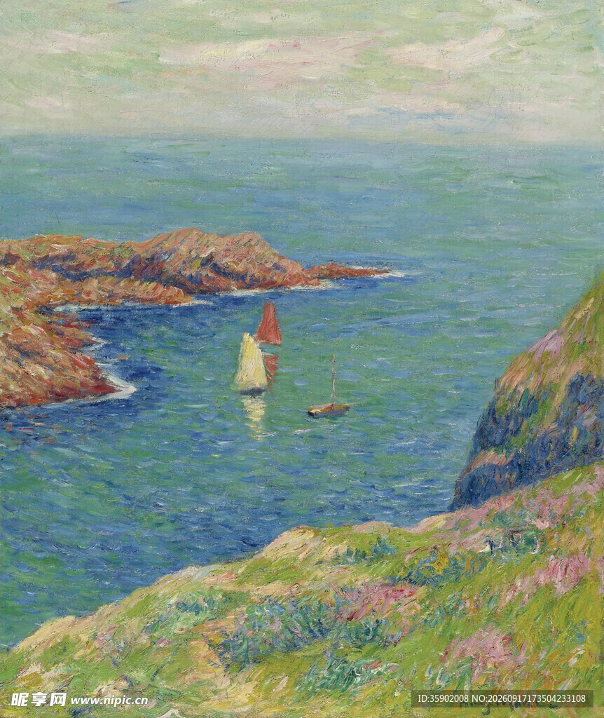 海边灯塔风景油画