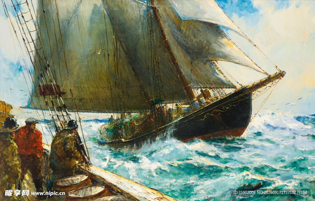 海上帆船航行场景