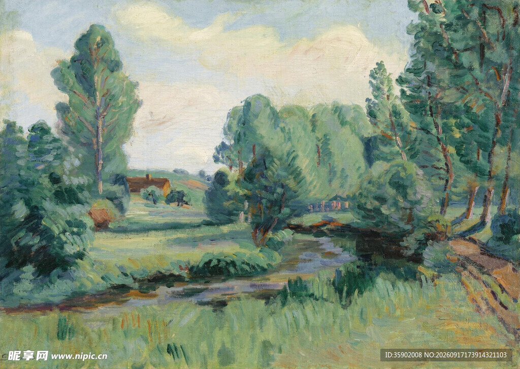 乡村田野风景油画
