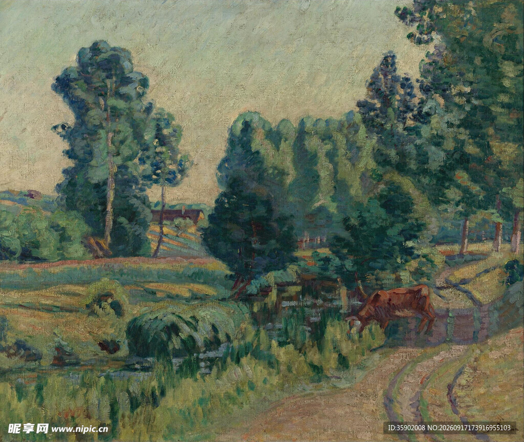 乡村田野风景油画