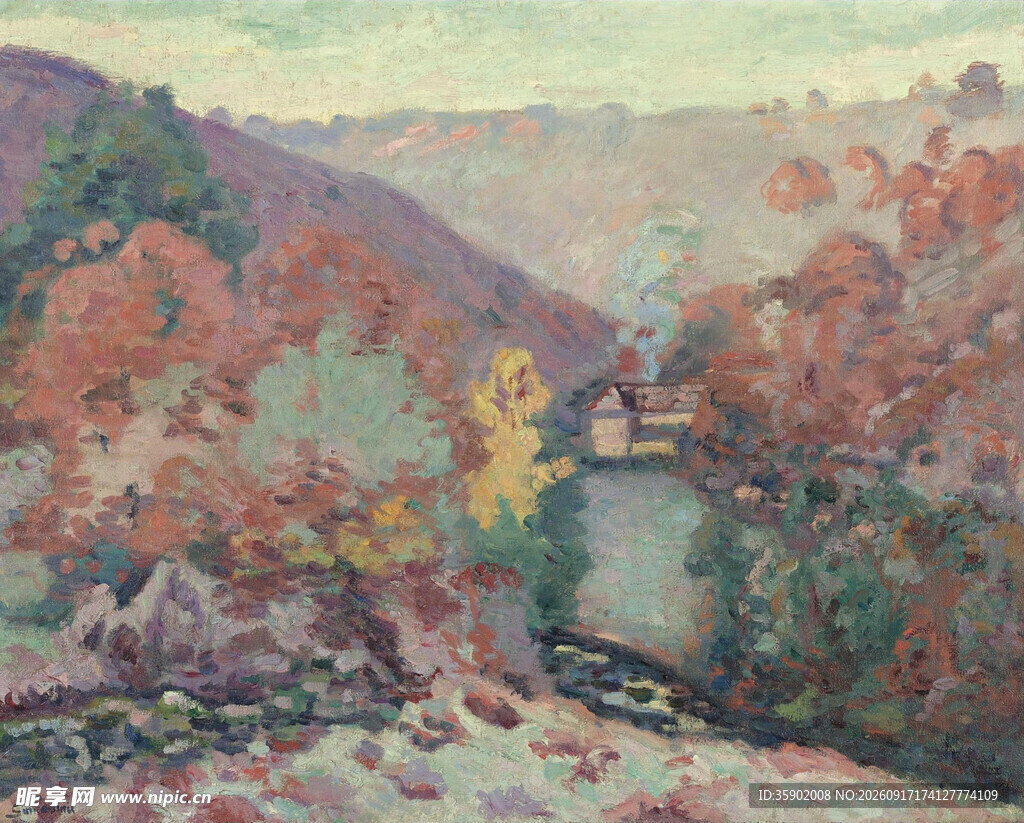 秋日山林风景油画