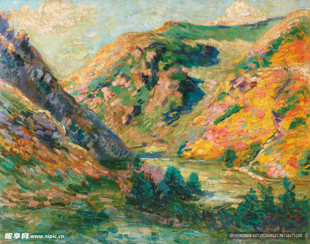 山间美景油画