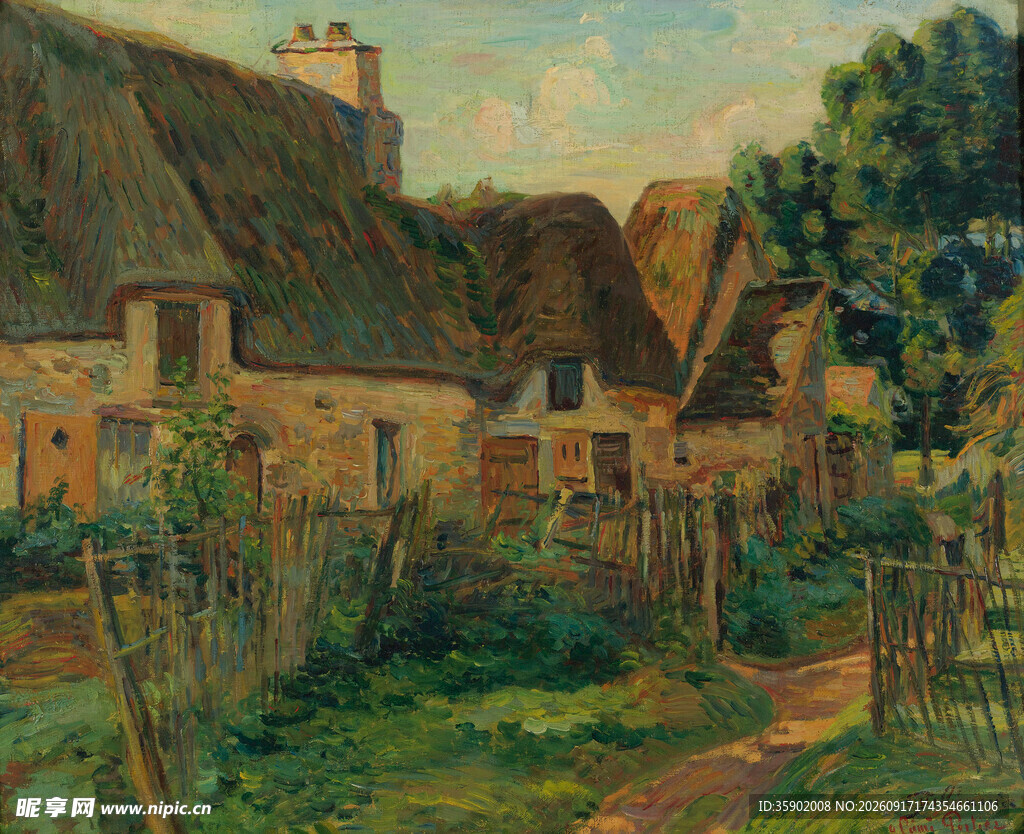 乡村小屋风景油画