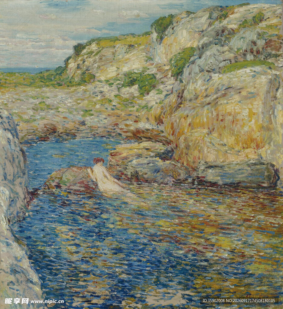 海边岩石风景油画