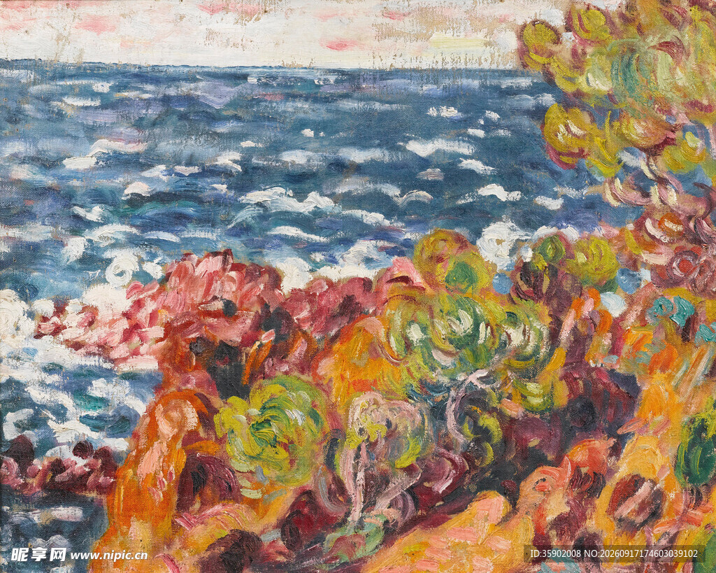 海边多彩景致油画
