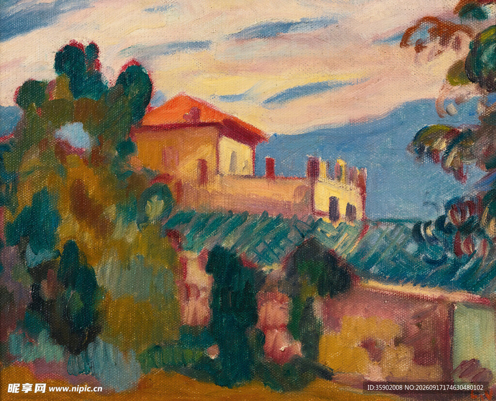 乡村风景油画作品