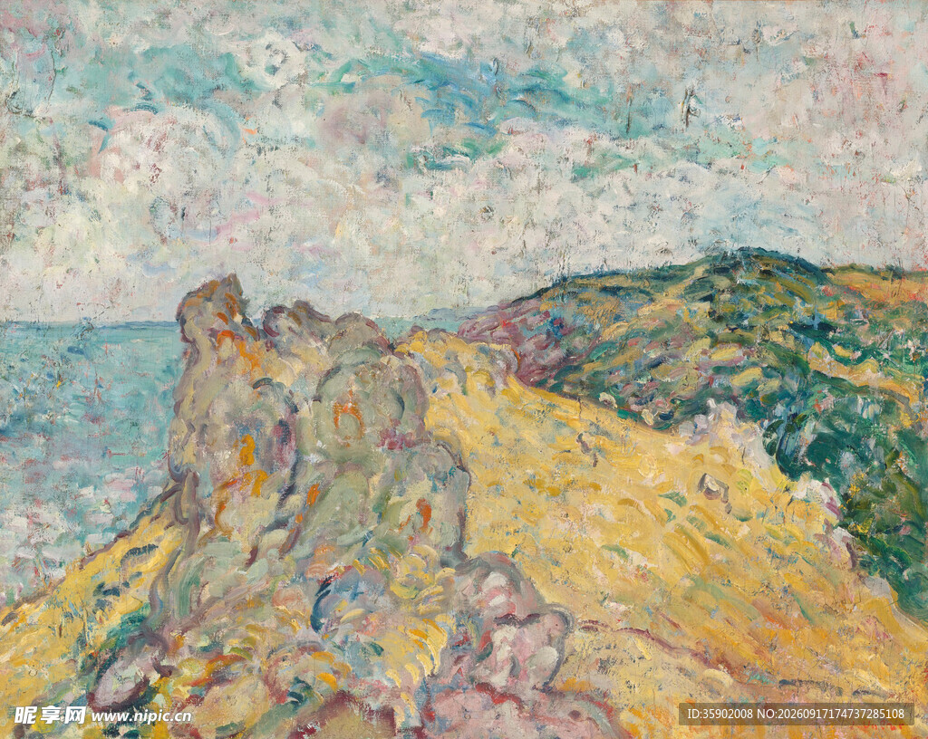 海边山丘风景油画