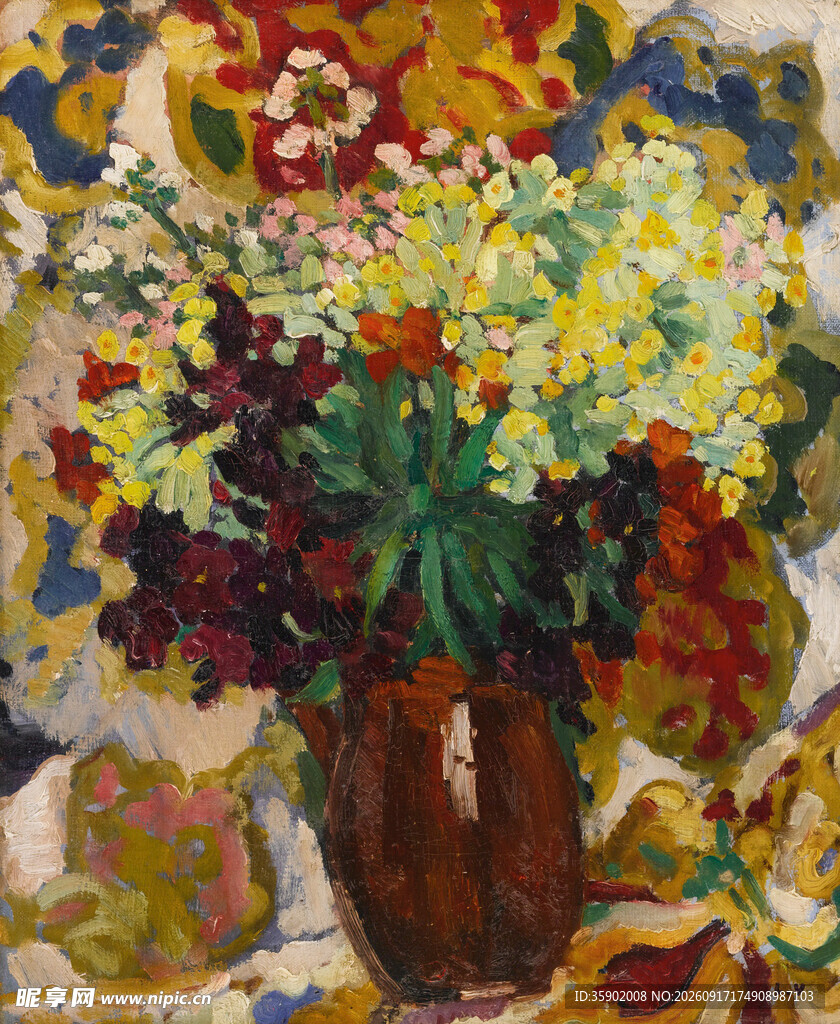 花瓶中的多彩花卉画作