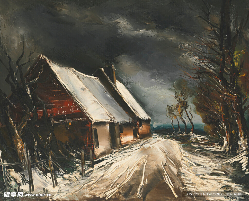 冬日乡村雪景小屋