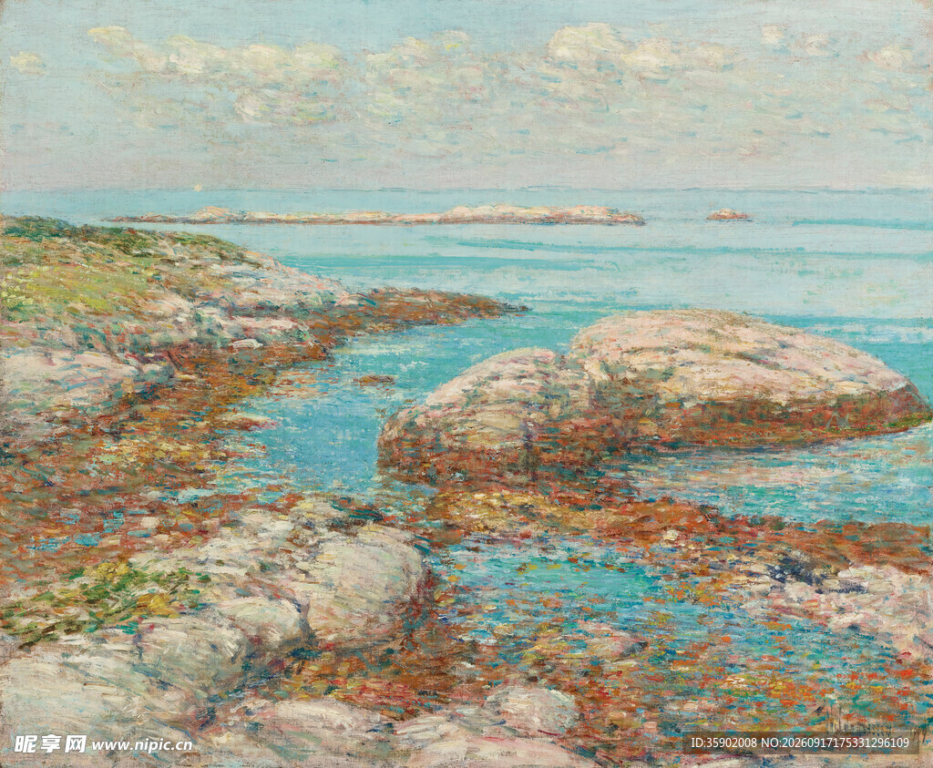海边岩石风景油画