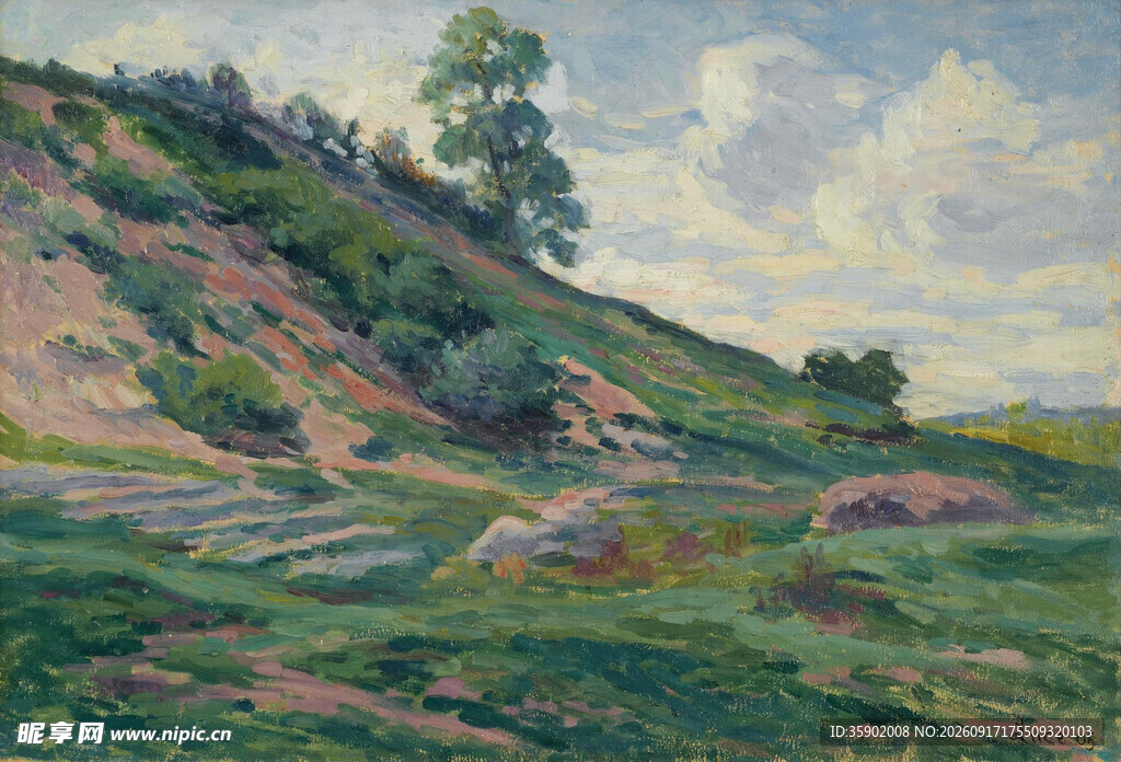 田园山坡风景油画