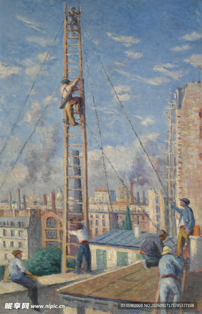 城市建筑工地塔吊作业场景