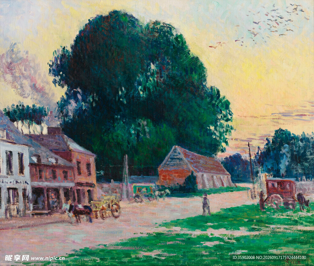乡村黄昏景致油画