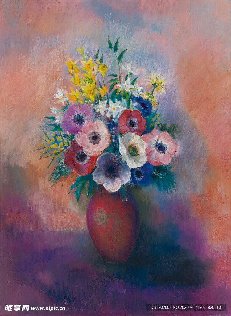 花瓶中的多彩花卉画作