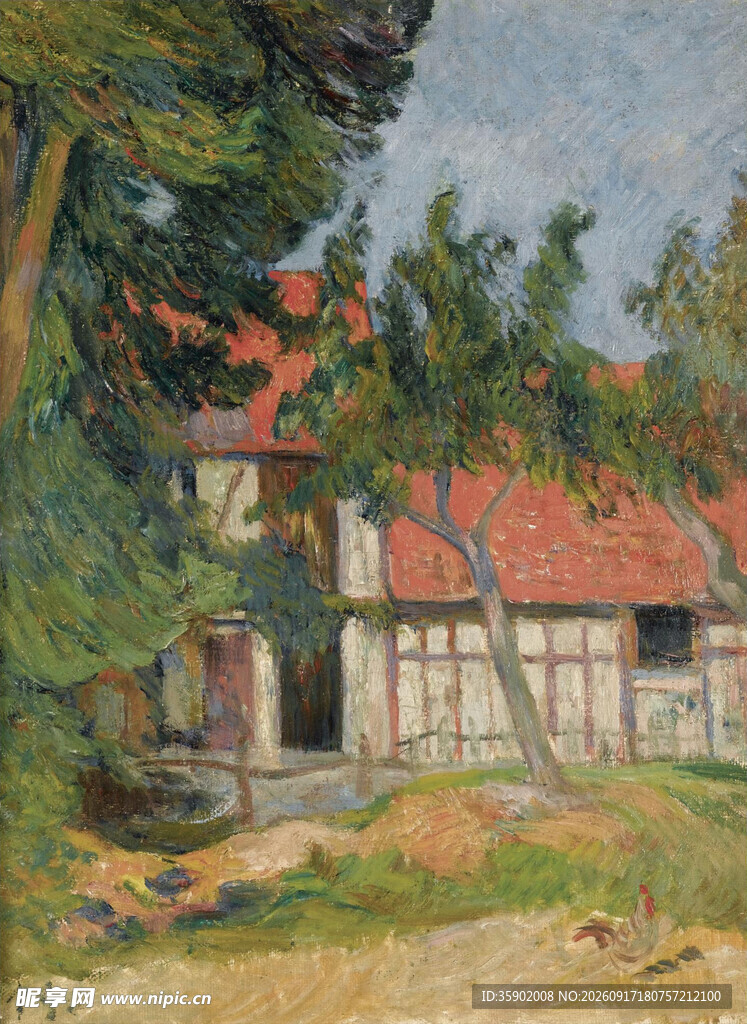 乡村小屋风景油画
