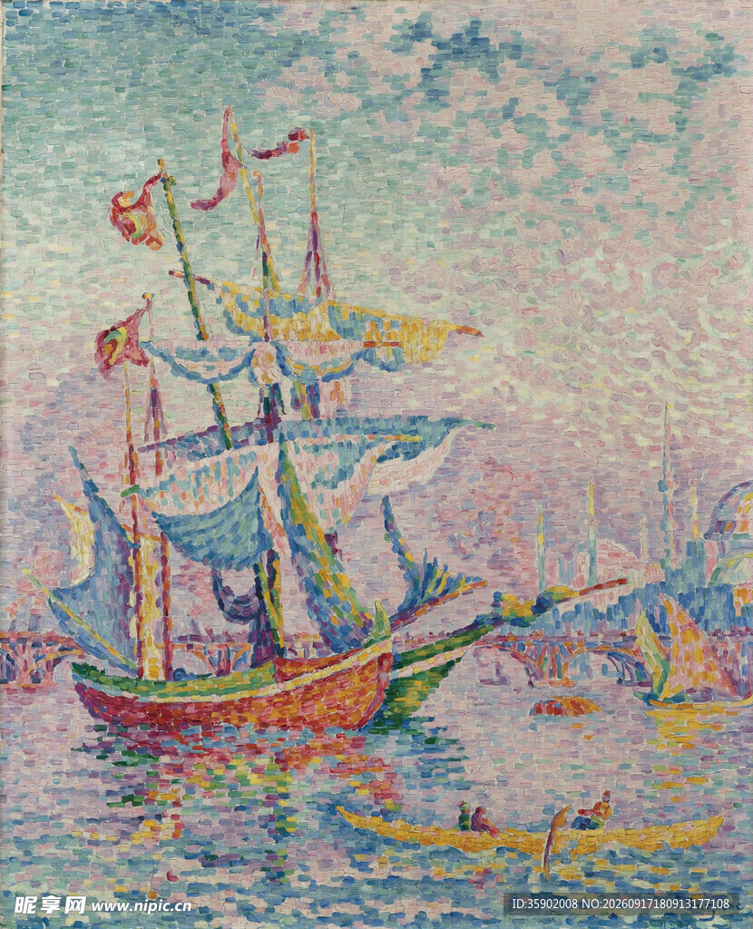 海上帆船风景油画