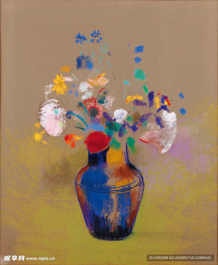 多彩花瓶插花艺术画作