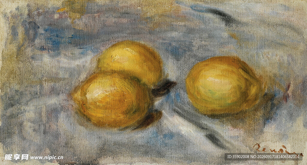 静物三颗柠檬的油画