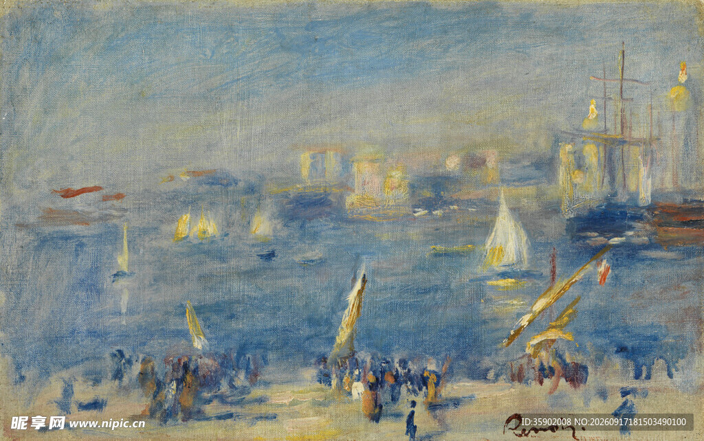海滨帆船风景油画