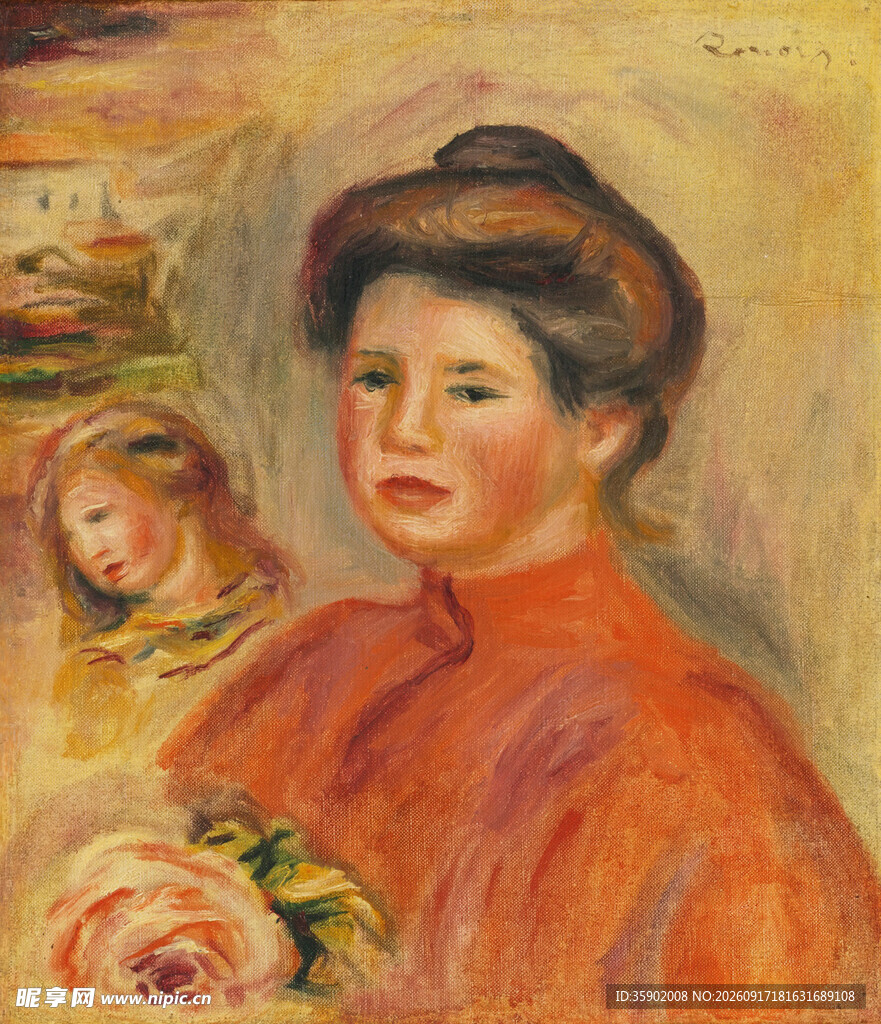 红衣女子肖像画