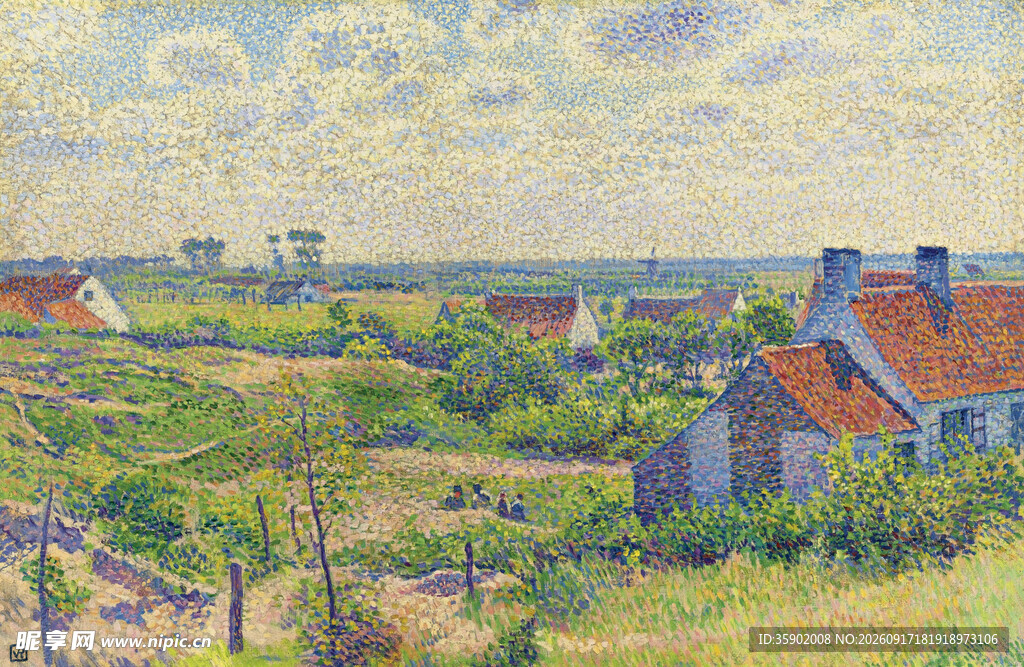 乡村田园风光油画景象