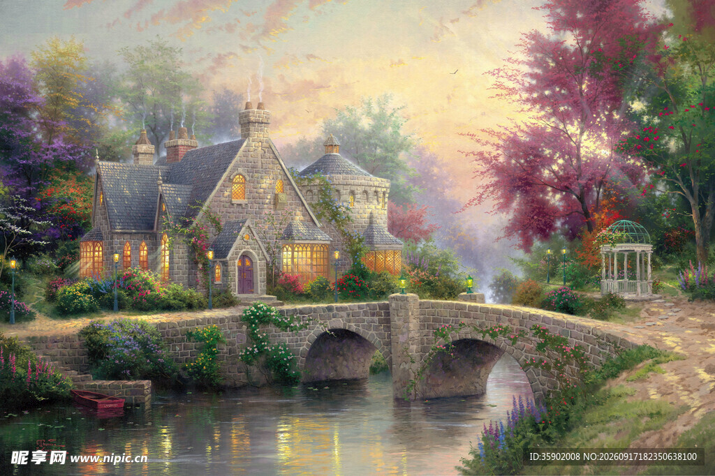 梦幻河畔小屋风景