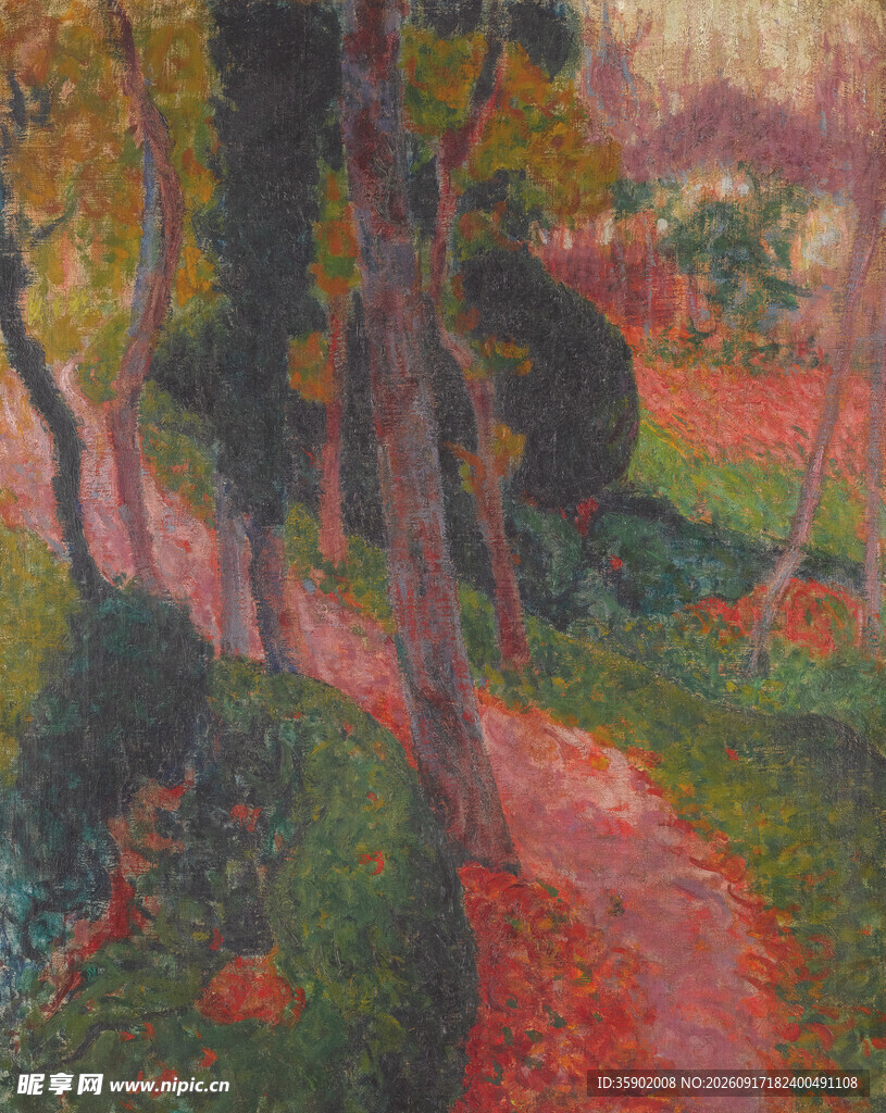 秋日小径风景油画