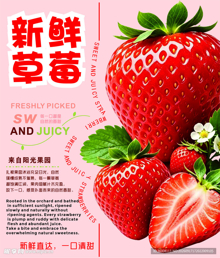 新鲜草莓宣传设计海报