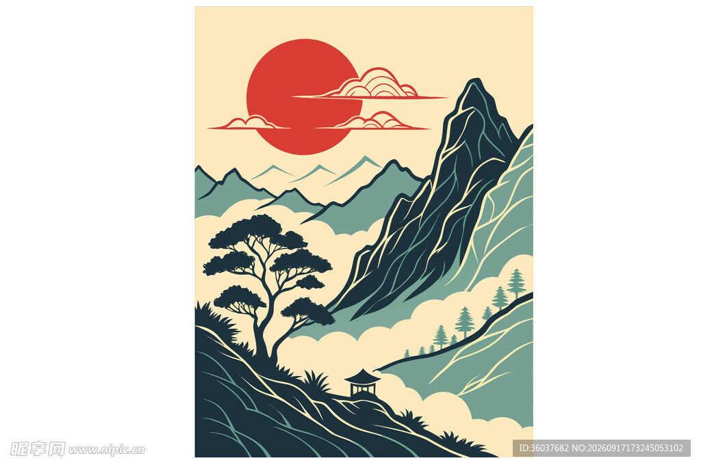 日出群山间的壮丽景致