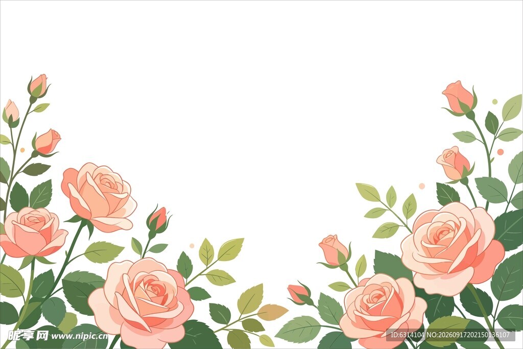 粉色玫瑰花卉边框图案