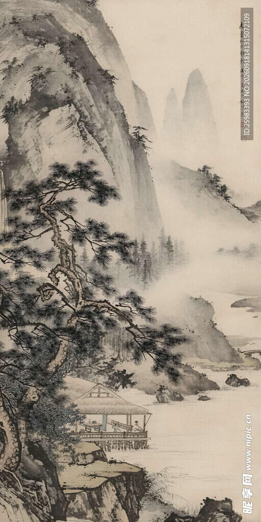 奇松山居图