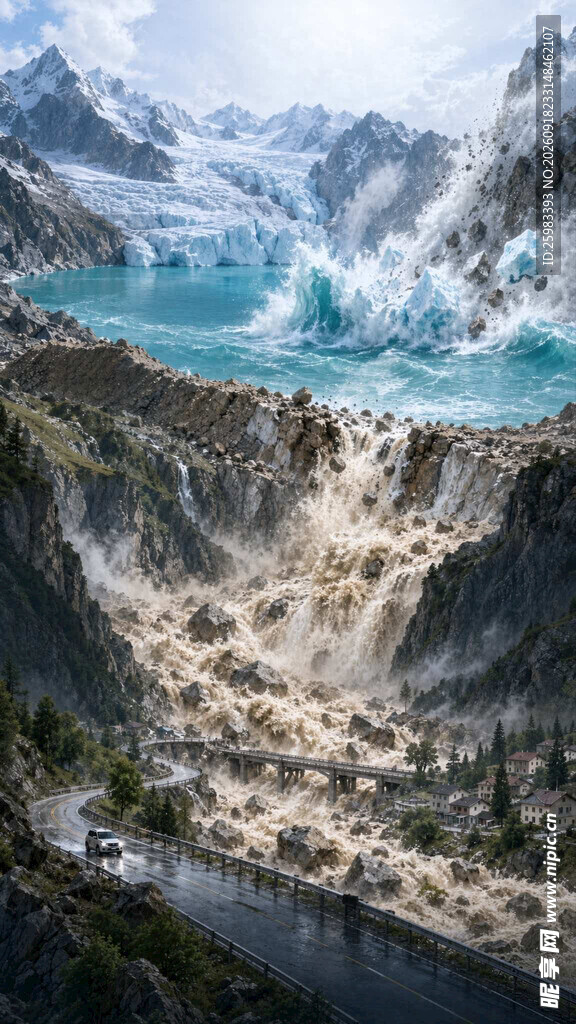 冰川泄洪油画