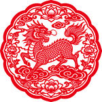 传统麒麟剪纸艺术图案