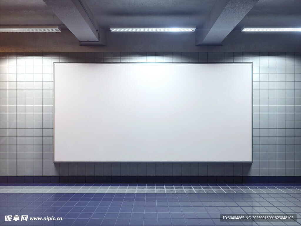 空旷室内的空白展示屏幕