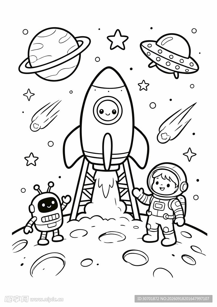 儿童太空探索主题简笔画
