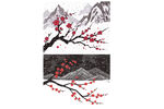 水墨梅花与远山景致
