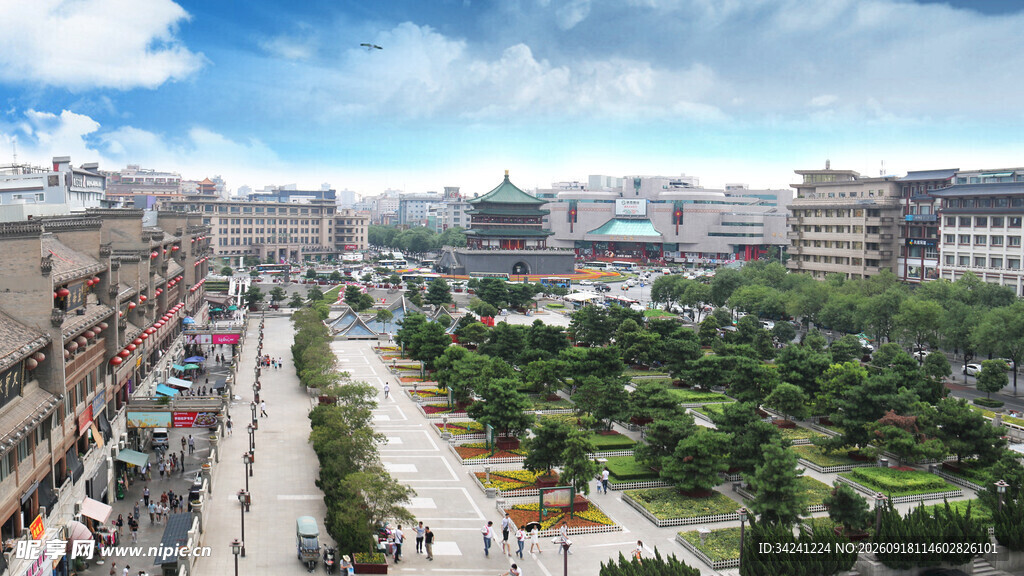 城市中心广场俯瞰美景