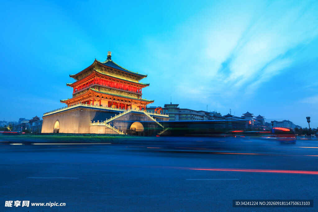西安钟楼夜景绚丽夺目