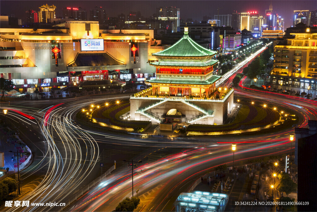 西安钟楼夜景繁华景象