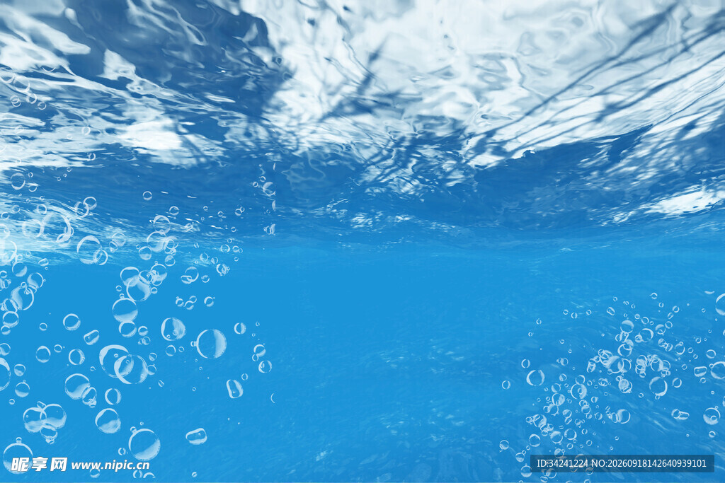 水下蓝色气泡梦幻景象