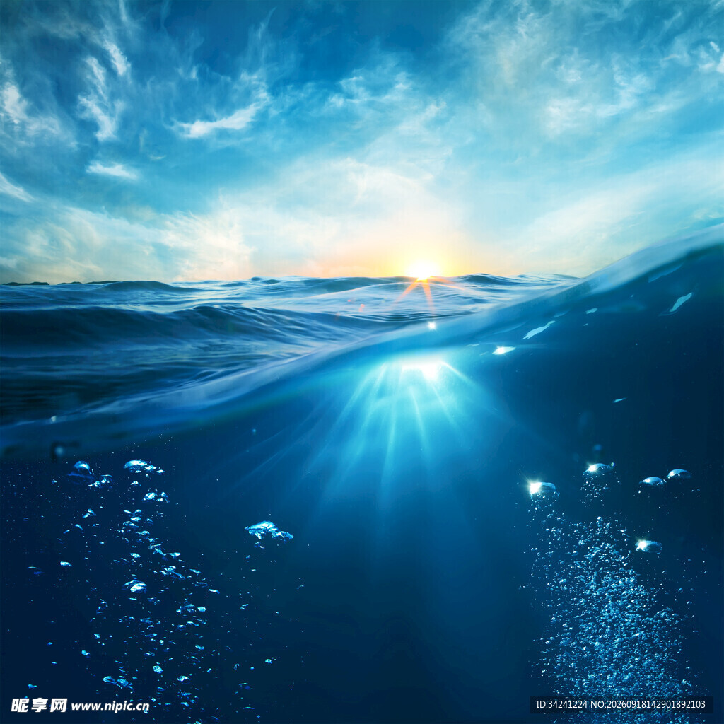 梦幻海洋水下日出景象