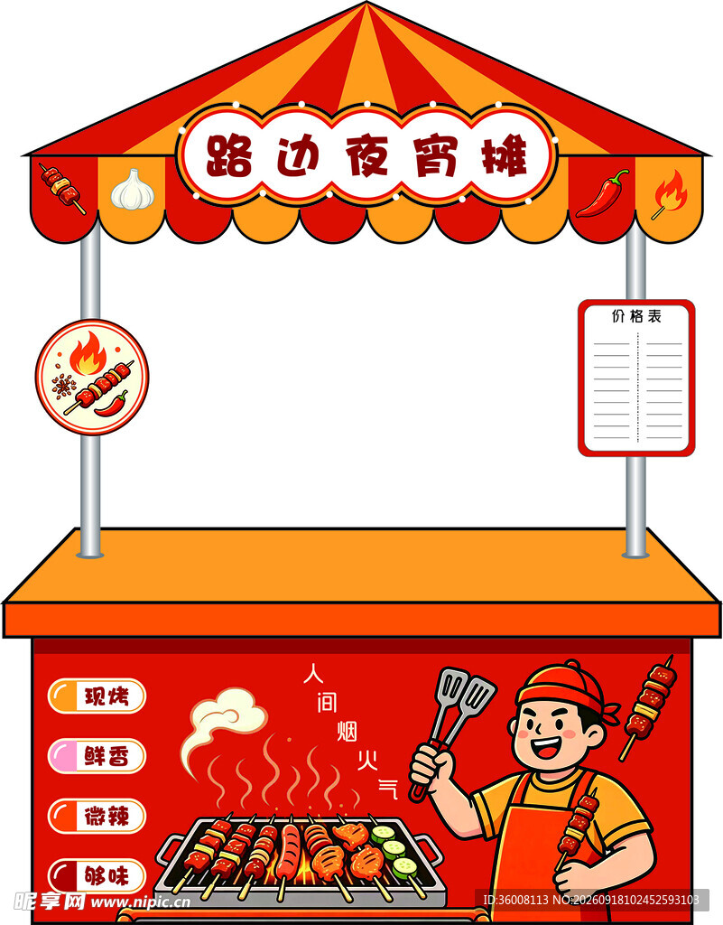 街头烧烤美食摊位设计图