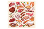 多样肉类食材插画展示