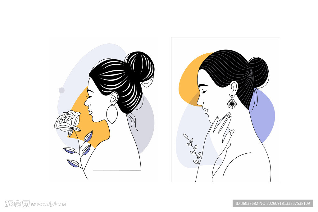优雅女性侧面轮廓插画