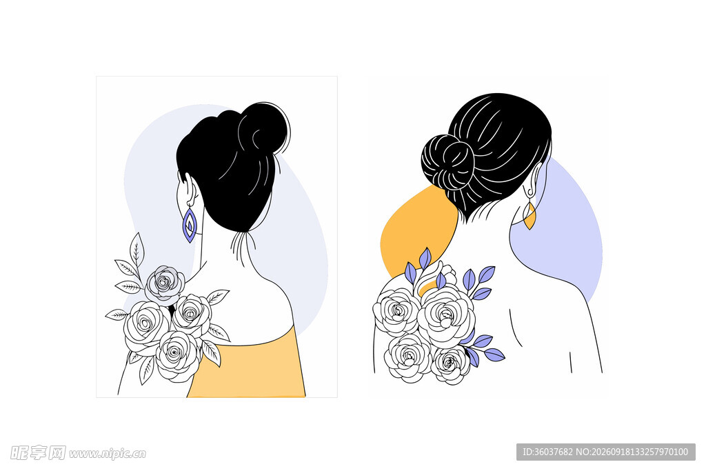 两位新娘背影插画