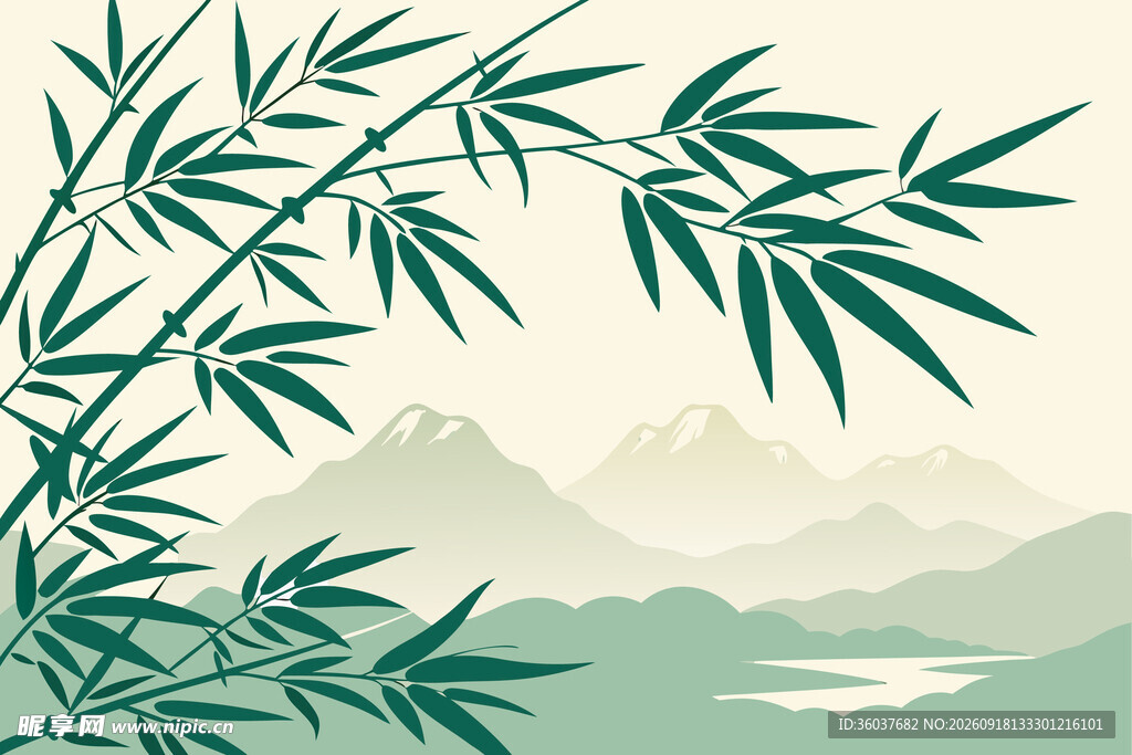水墨风竹林山水美景